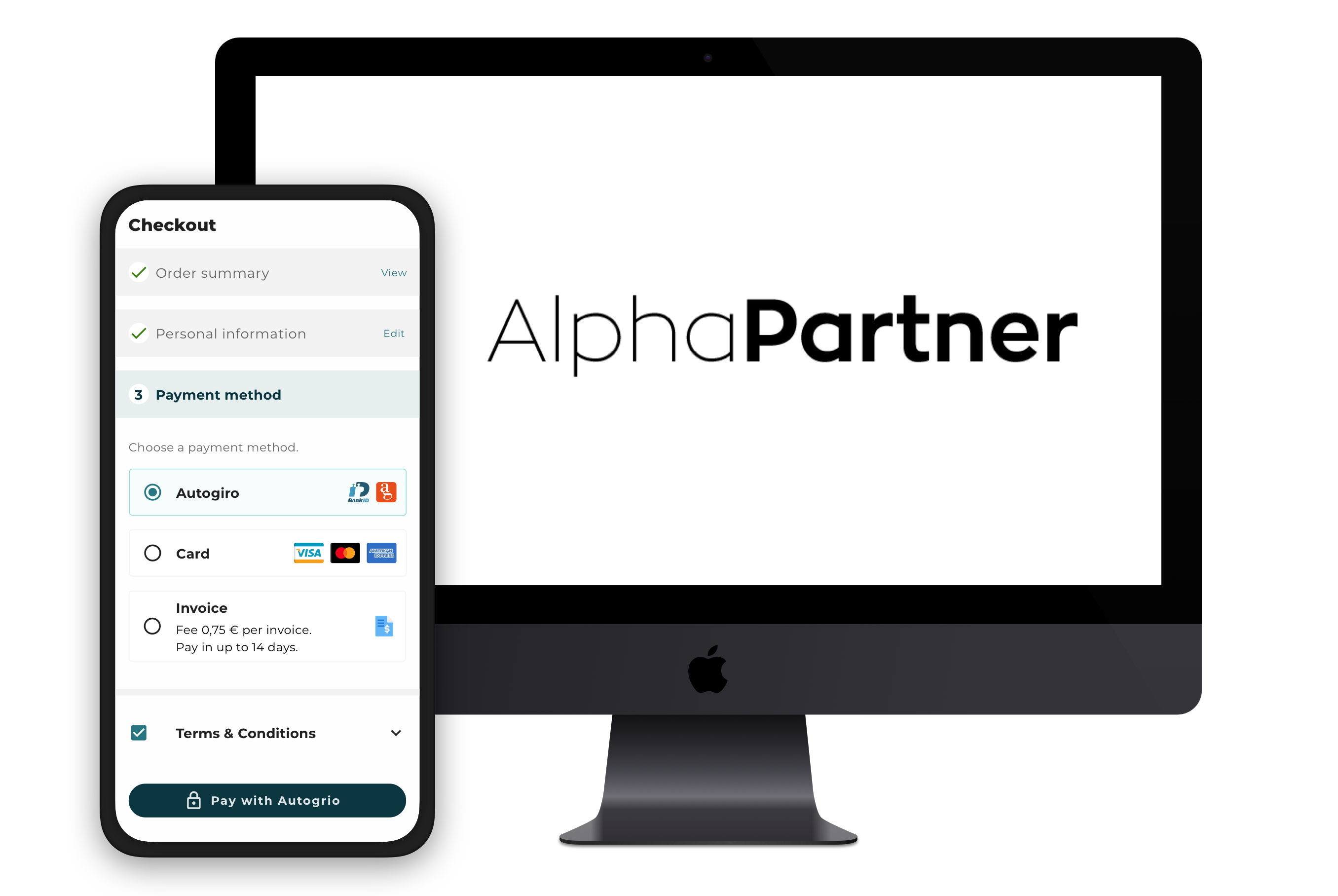 AlphaPartner reults screen and payment methods mobile - iMac@2x