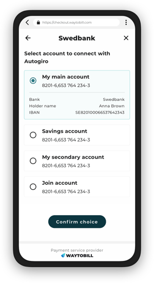 Autogiro account selector mockup - black@x1-1