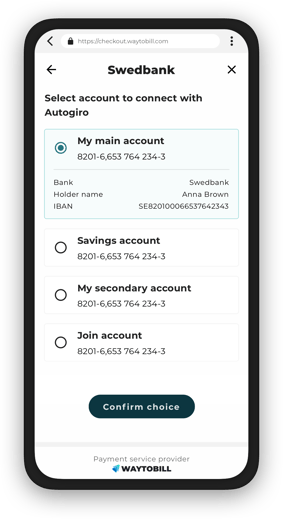 Autogiro account selector mockup - black@x1