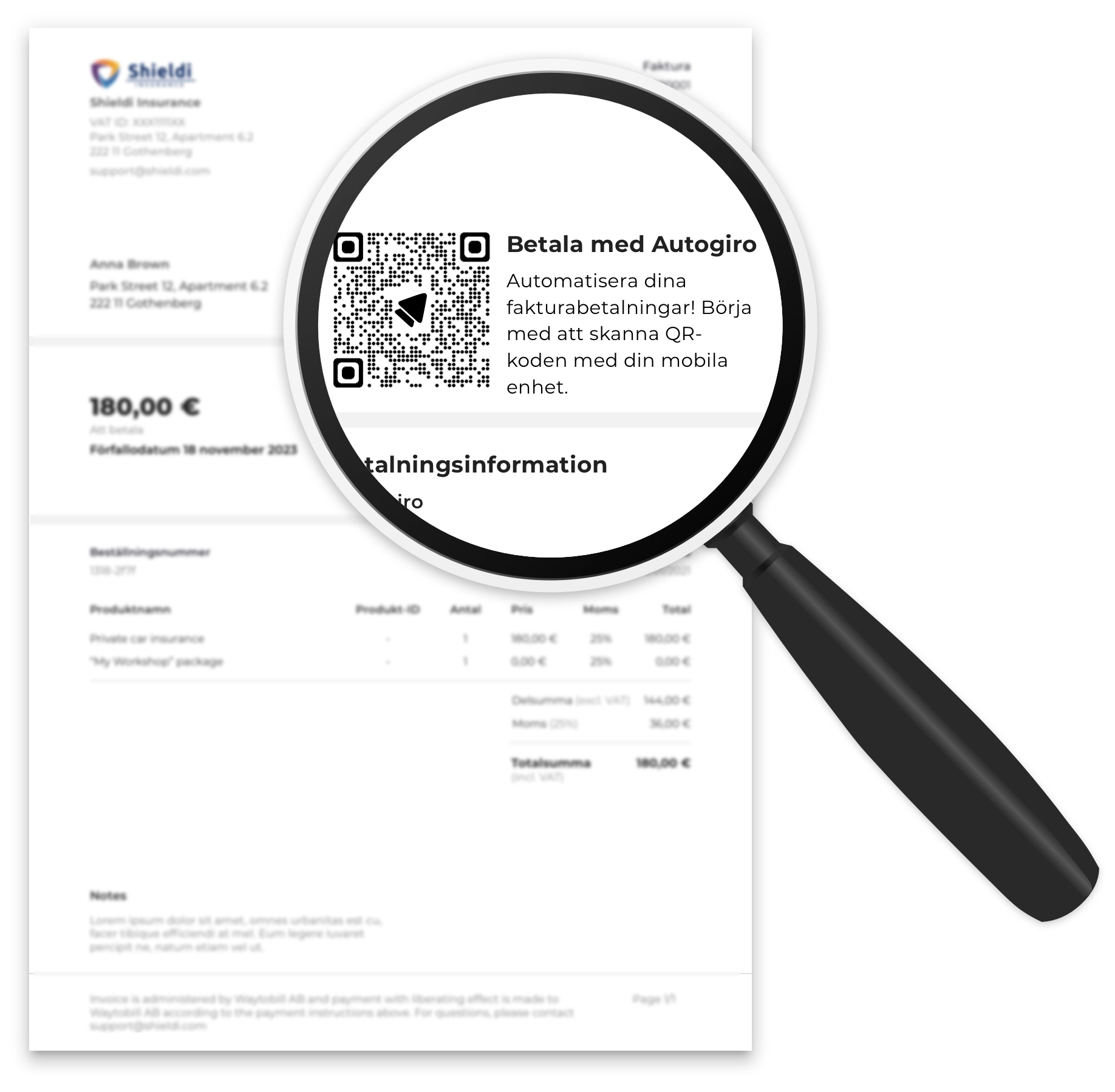 [SE] Insurance visuals - Invoice with Autogiro QR code - magnified and blur overlay@2x