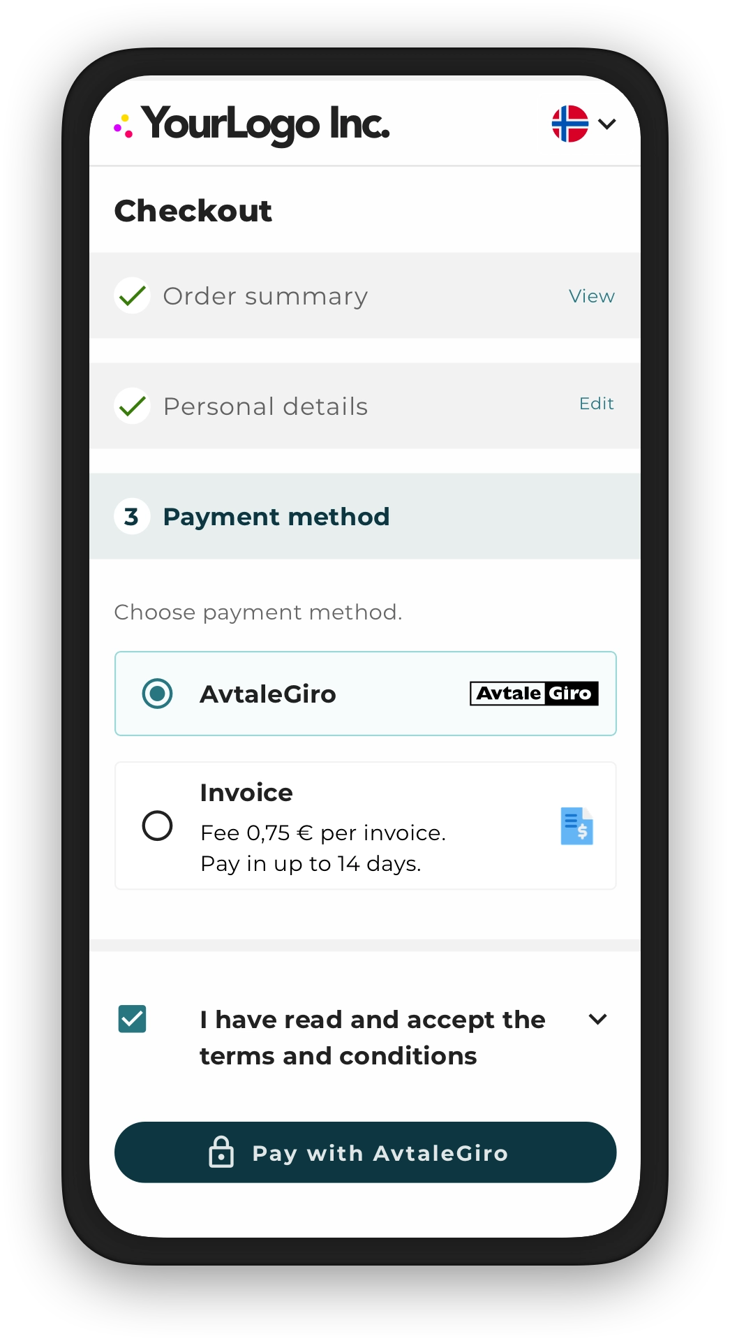 choose payment method avtalegiro waytobill