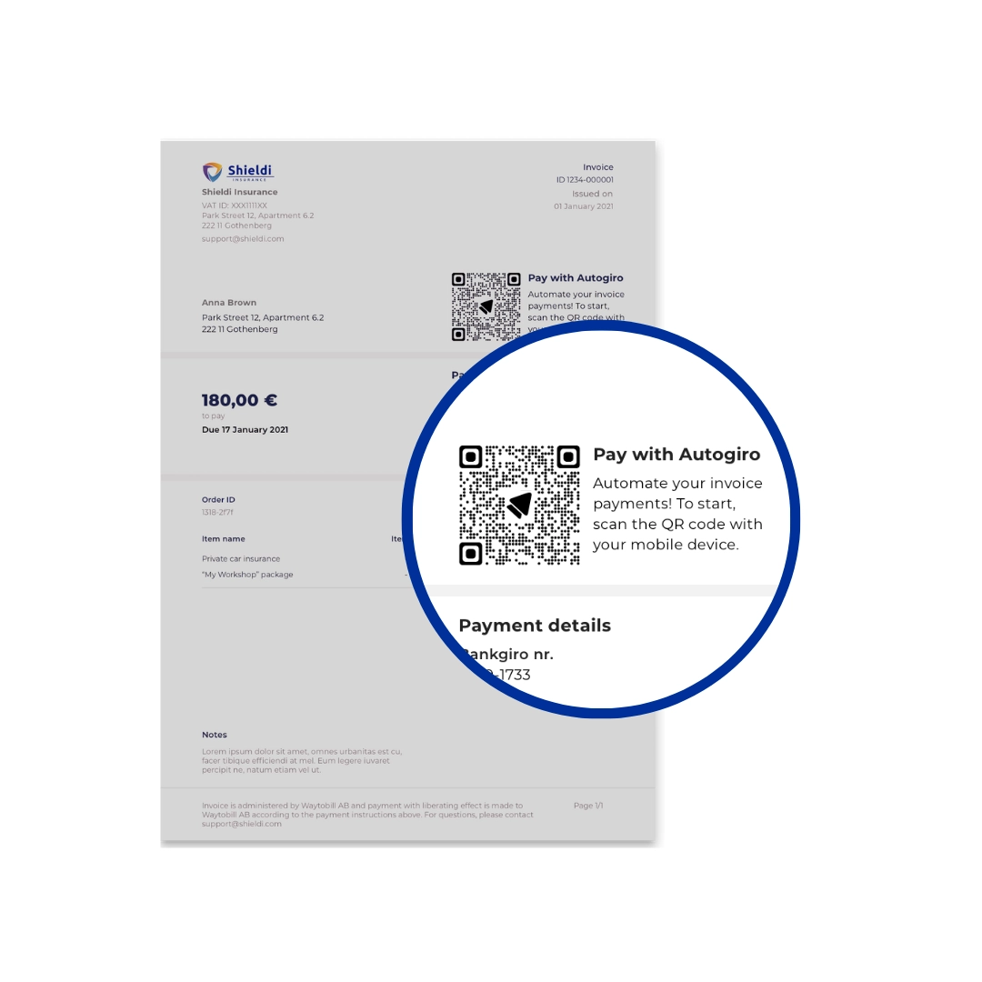 invoice with qr code magnifying glass